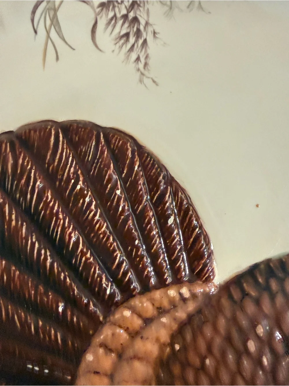 Ceramic Turkey Platter - Brown & Cream Decorative Serving Plate